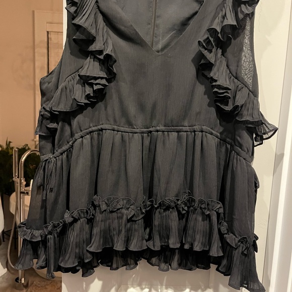 The Impeccable Pig Tops - The Impeccable Pig Charcoal Ruffled Blouse